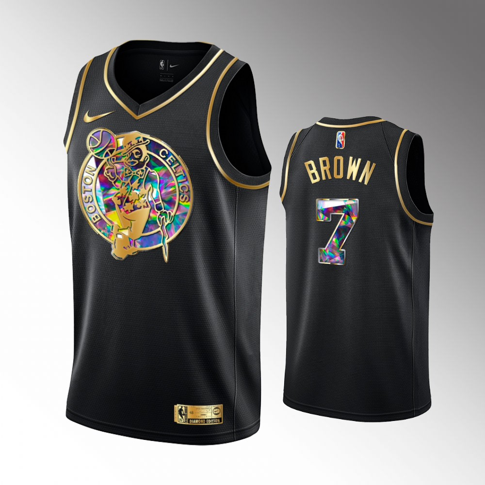 Men's Boston Celtics Jaylen Brown #7 NBA 75TH Diamond Black Golden Edition Jersey 2401QXOJ